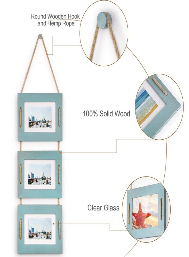 DLQuarts 5x7 Hanging Picture Frames Collage Wall Decor, 3-Opening Photo Frames 5x7 without Mat & 3.5x5 with Mat, Rustic Wood 3 Photo Frames, Ocean Blue - Image 5